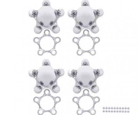 United Pacific Chrome 5 on 4-1/2" Vintage Spider Wheel Hub Cover (4/Set) C8057