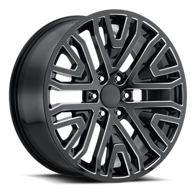 Factory Reproductions FR 93 &ndash; GM Mesh Replica Wheel 22x9 6x5.5 +28 HB 78.1 2019 GMC Mesh Split 6 Spk Gloss Black/Milled with Cap 93290286513