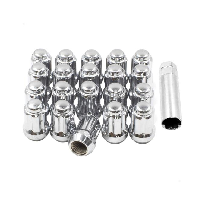 Factory Reproductions Install Kit 14mm X 1.5 (1.50") spline Bulge Acorn Chrome 20 Lug Nuts+Key(t) L-KIT14150SC-20-SP