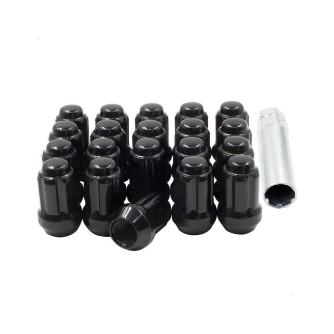 Factory Reproductions Install Kit 14mm X 1.5 (1.50") spline Bulge Acorn Black 20 Lug Nuts+Key(t) L-KIT14150SB-20-SP