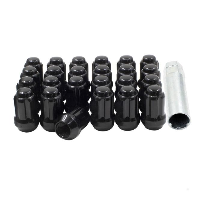 Factory Reproductions Install Kit 14mm X 1.5 (1.50") spline Bulge Acorn Black 24 Lug Nuts+Key(t) L-KIT14150SB-24-SP