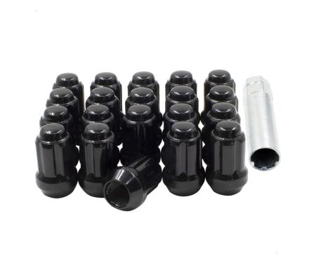 Factory Reproductions Install Kit 14mm X 1.5 (1.50") spline Bulge Acorn Black 20 Lug Nuts+Key(t) L-KIT14150SB-20-SP