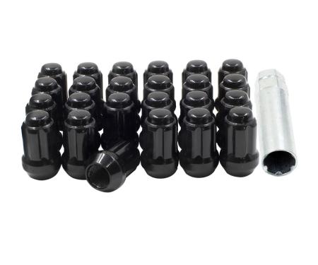 Factory Reproductions Install Kit 14mm X 1.5 (1.50") spline Bulge Acorn Black 24 Lug Nuts+Key(t) L-KIT14150SB-24-SP