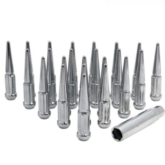 Factory Reproductions Install Kit 14mm X 1.5 (4.40") spike spline Chrome 24 Lug Nuts+Key(s) L-KIT14150C-24-S
