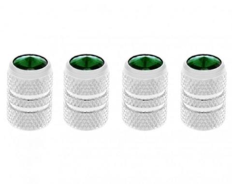 United Pacific Chrome Tubular Valve Caps w/ Green Diamond (4 Pack) 69992