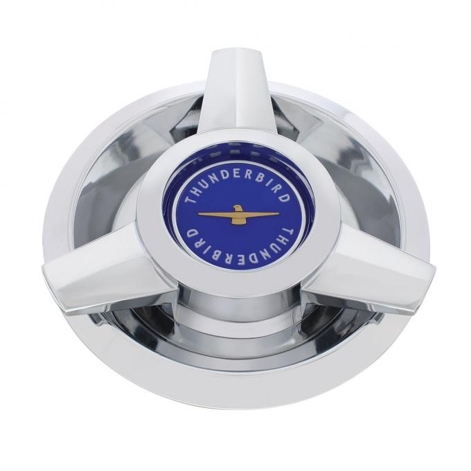 United Pacific Chrome w/Blue Center T-Bird Hubcap For 1962-63 Ford T-Bird w/Wire Wheels F626303