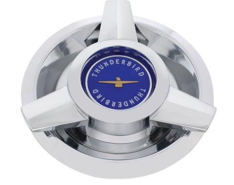 United Pacific Chrome w/Blue Center T-Bird Hubcap For 1962-63 Ford T-Bird w/Wire Wheels F626303