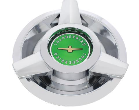 United Pacific Chrome w/Green Center T-Bird Hubcap For 1962-63 Ford T-Bird Wire Wheels F626304